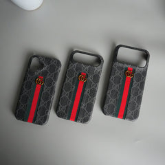 iPhone 17 Series GG Fashion Green Red Stripe Cover | BLACK