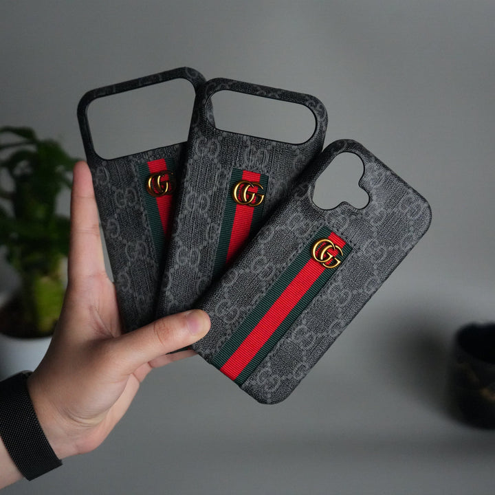 iPhone 17 Series GG Fashion Green Red Stripe Cover | BLACK