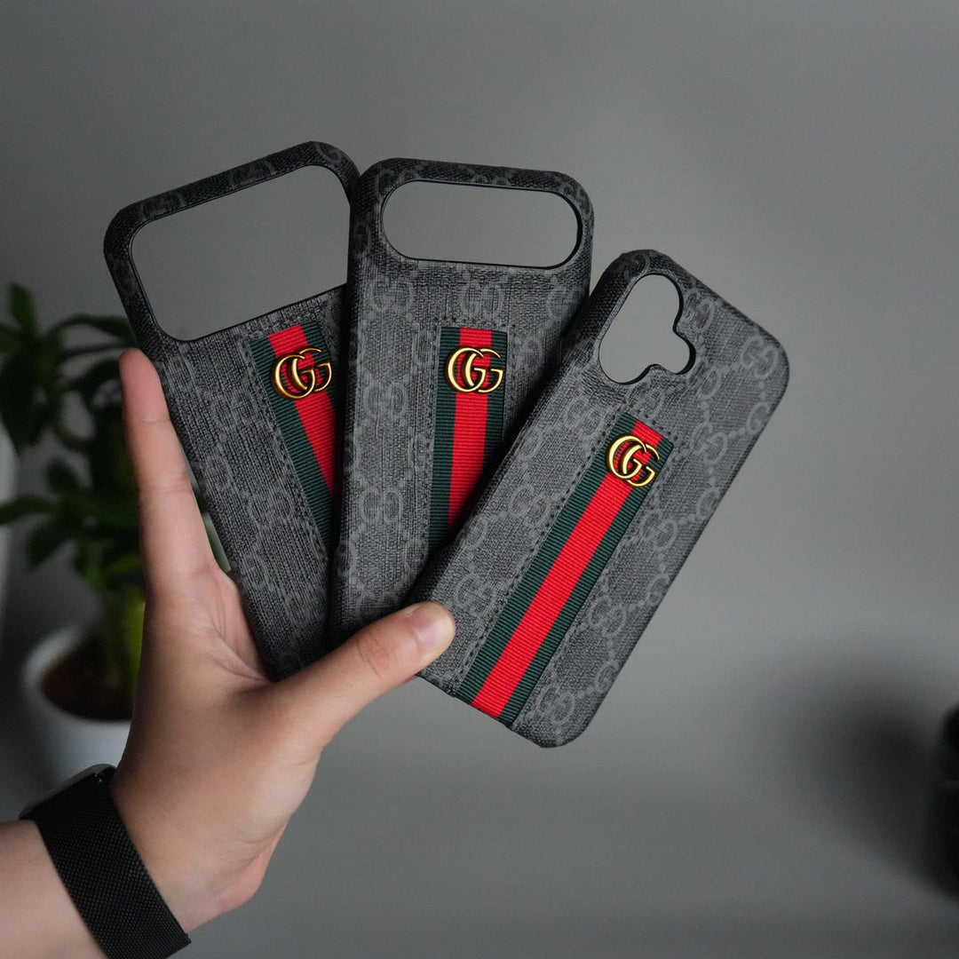 iPhone 17 Series GG Fashion Green Red Stripe Cover | BLACK