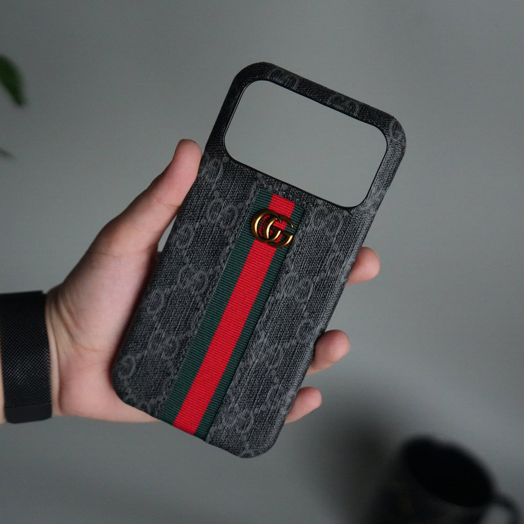 iPhone 17 Series GG Fashion Green Red Stripe Cover | BLACK