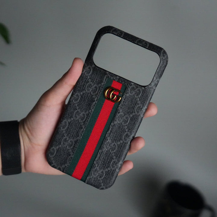 iPhone 17 Series GG Fashion Green Red Stripe Cover | BLACK