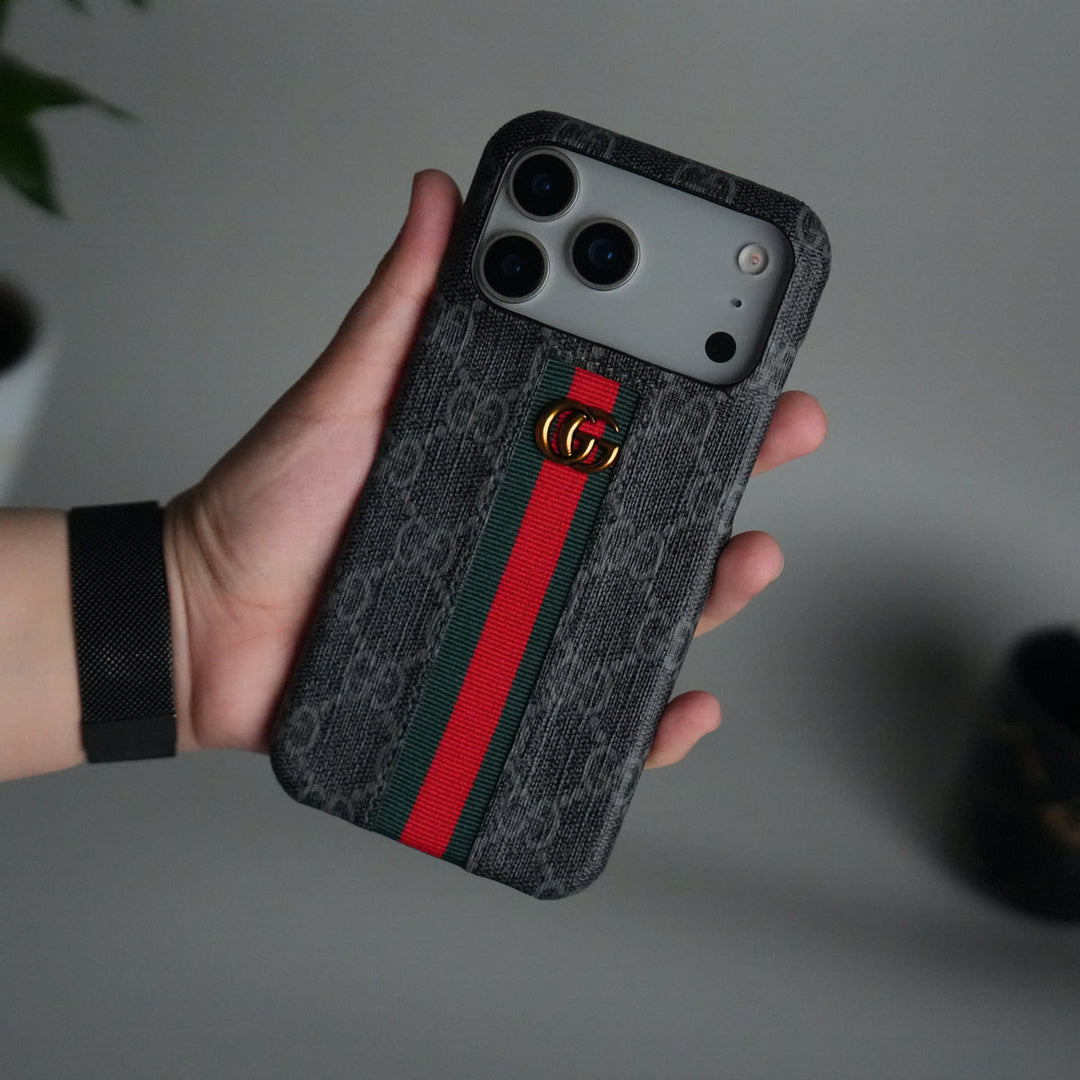 iPhone 17 Series GG Fashion Green Red Stripe Cover | BLACK