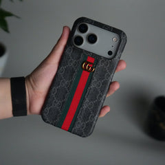 iPhone 17 Series GG Fashion Green Red Stripe Cover | BLACK