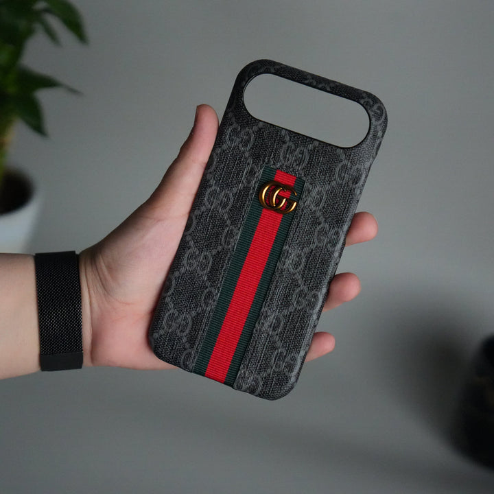 iPhone 17 Series GG Fashion Green Red Stripe Cover | BLACK