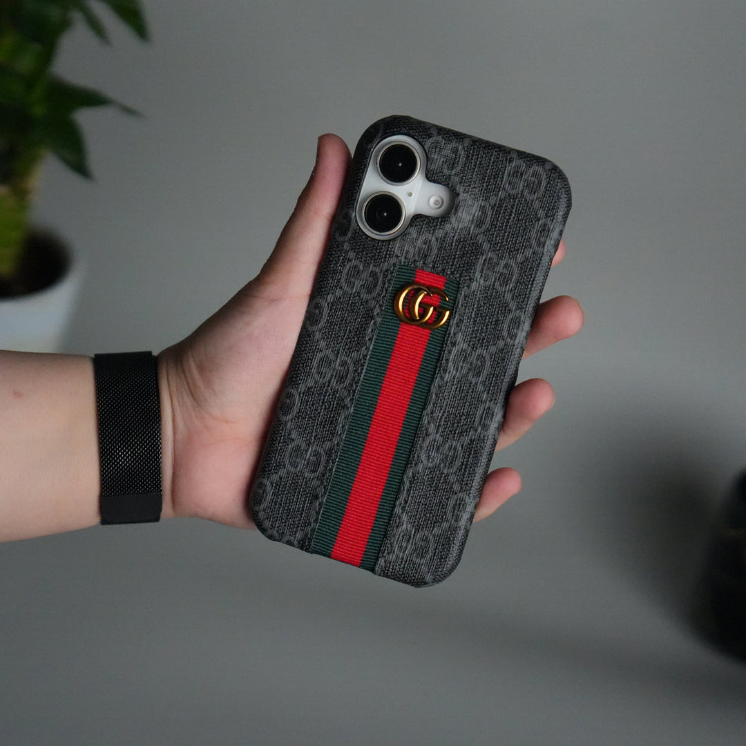 iPhone 17 Series GG Fashion Green Red Stripe Cover | BLACK