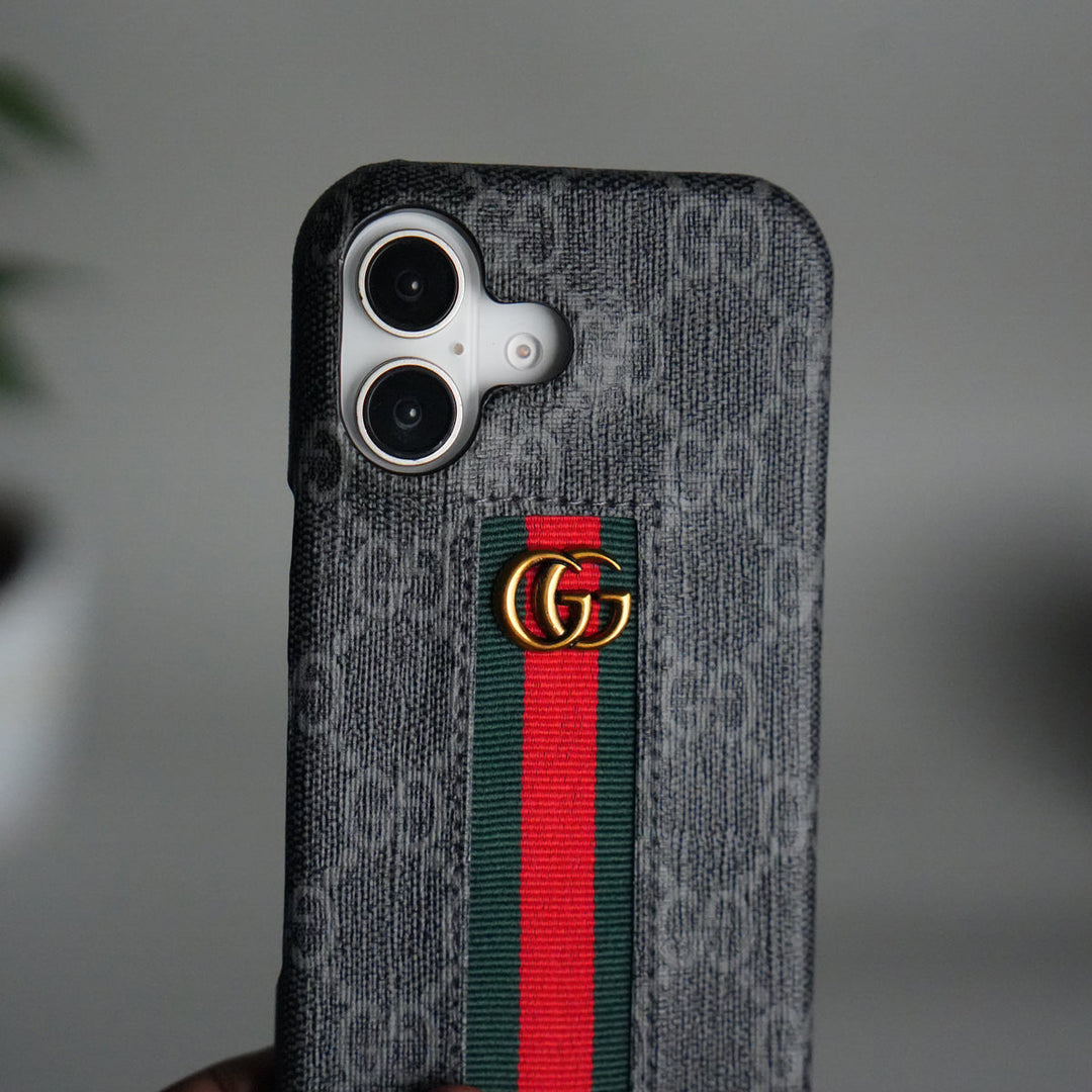 iPhone 17 Series GG Fashion Green Red Stripe Cover | BLACK