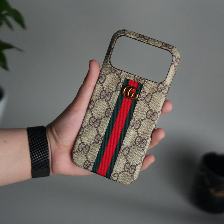 iPhone 18 Series GG Fashion Green Red Stripe Cover | BEIGE