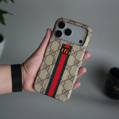 iPhone 18 Series GG Fashion Green Red Stripe Cover | BEIGE