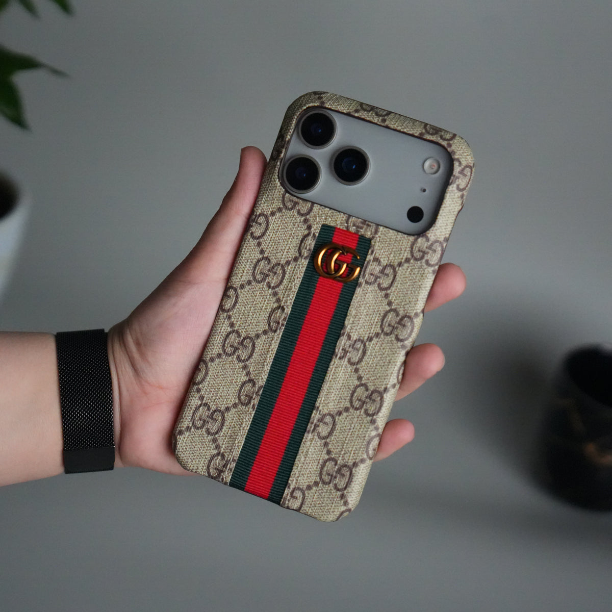 iPhone 18 Series GG Fashion Green Red Stripe Cover | BEIGE