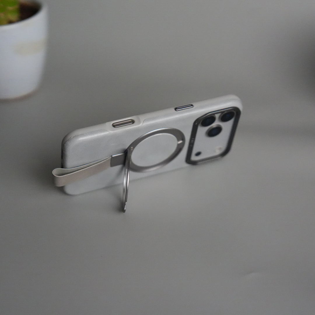 iPhone 17 Pro Luxury Leather MagSafe Case | Metal Ring Stand and Grip Holder Cover