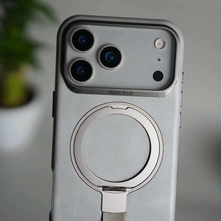 iPhone 17 Pro Luxury Leather MagSafe Case | Metal Ring Stand and Grip Holder Cover