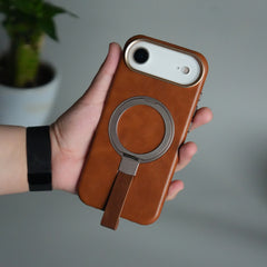iPhone 17 Air Luxury Leather MagSafe Case | Metal Ring Stand and Grip Holder Cover