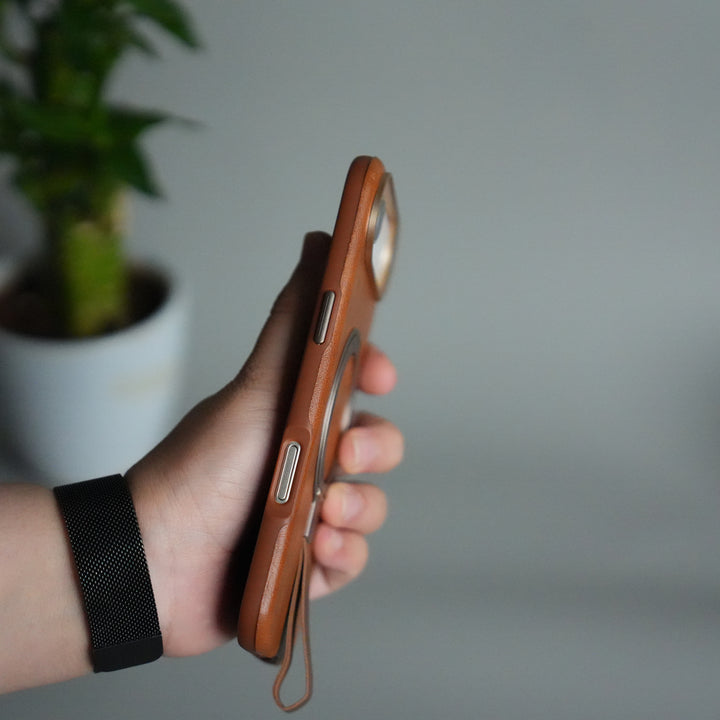 iPhone 17 Air Luxury Leather MagSafe Case | Metal Ring Stand and Grip Holder Cover