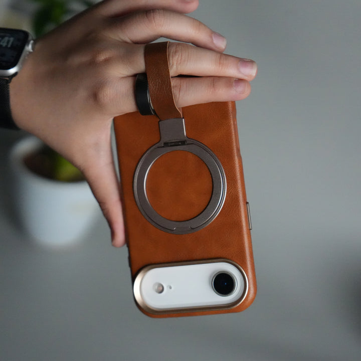 iPhone 17 Air Luxury Leather MagSafe Case | Metal Ring Stand and Grip Holder Cover