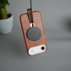 iPhone 17 Air Luxury Leather MagSafe Case | Metal Ring Stand and Grip Holder Cover