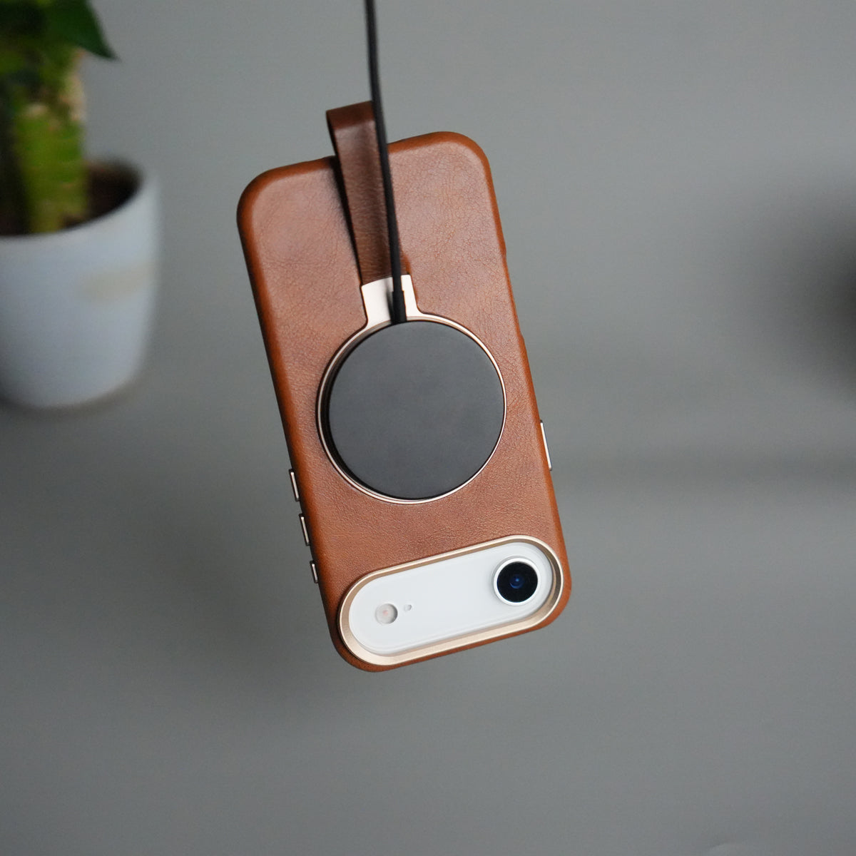 iPhone 17 Air Luxury Leather MagSafe Case | Metal Ring Stand and Grip Holder Cover