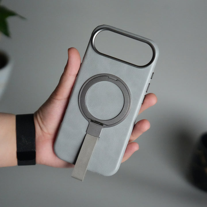 iPhone 17 Air Luxury Leather MagSafe Case | Metal Ring Stand and Grip Holder Cover