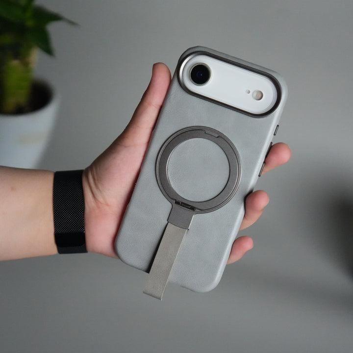 iPhone 17 Air Luxury Leather MagSafe Case | Metal Ring Stand and Grip Holder Cover