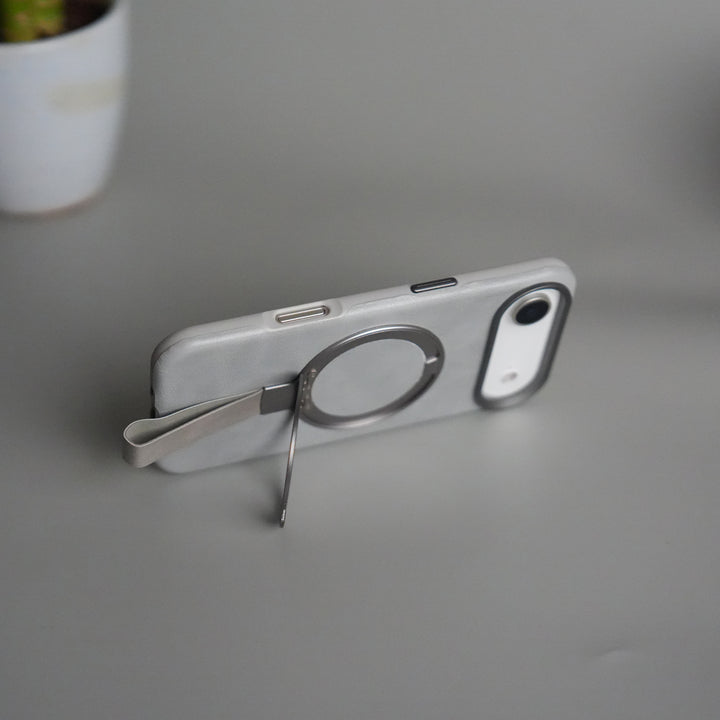 iPhone 17 Air Luxury Leather MagSafe Case | Metal Ring Stand and Grip Holder Cover