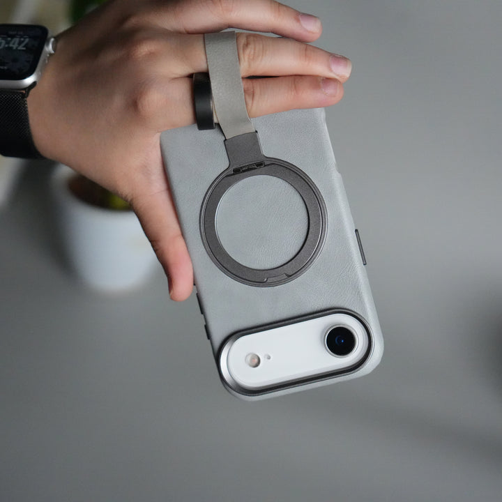 iPhone 17 Air Luxury Leather MagSafe Case | Metal Ring Stand and Grip Holder Cover