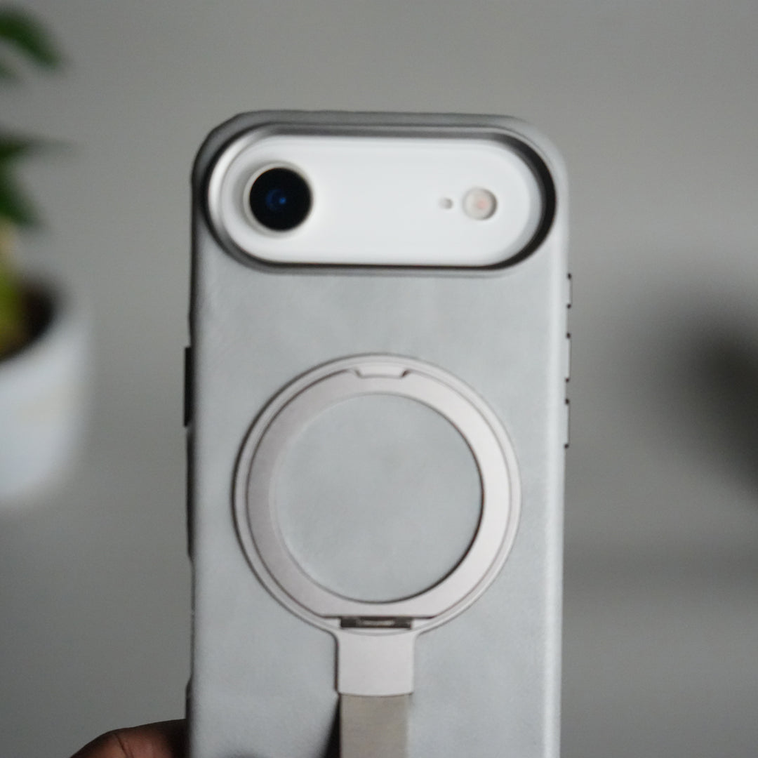 iPhone 17 Air Luxury Leather MagSafe Case | Metal Ring Stand and Grip Holder Cover