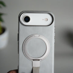 iPhone 17 Air Luxury Leather MagSafe Case | Metal Ring Stand and Grip Holder Cover