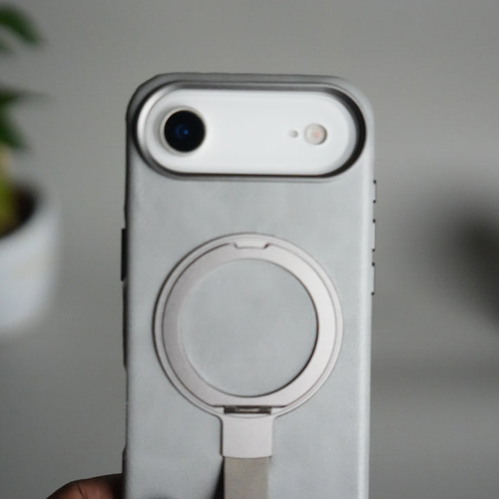 iPhone 17 Air Luxury Leather MagSafe Case | Metal Ring Stand and Grip Holder Cover