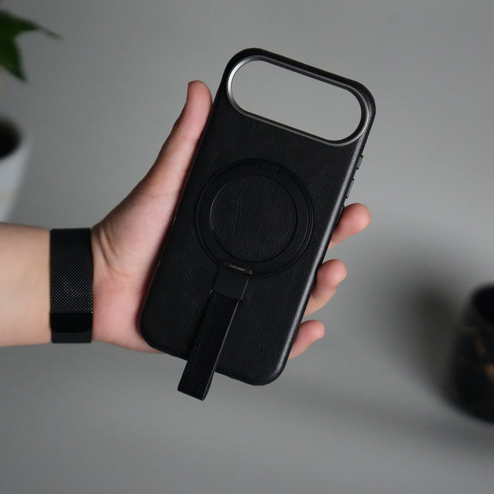 iPhone 17 Air Luxury Leather MagSafe Case | Metal Ring Stand and Grip Holder Cover