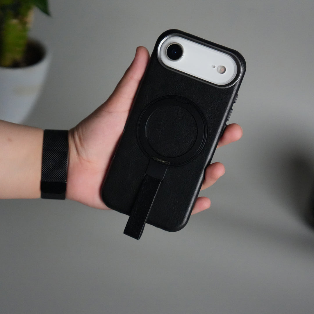 iPhone 17 Air Luxury Leather MagSafe Case | Metal Ring Stand and Grip Holder Cover