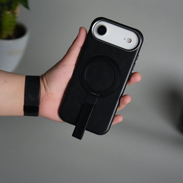 iPhone 17 Air Luxury Leather MagSafe Case | Metal Ring Stand and Grip Holder Cover