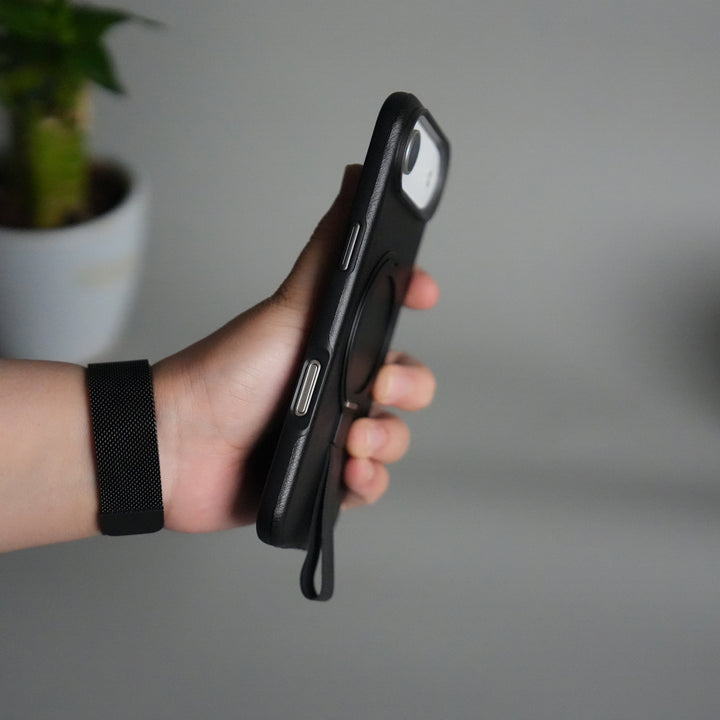 iPhone 17 Air Luxury Leather MagSafe Case | Metal Ring Stand and Grip Holder Cover