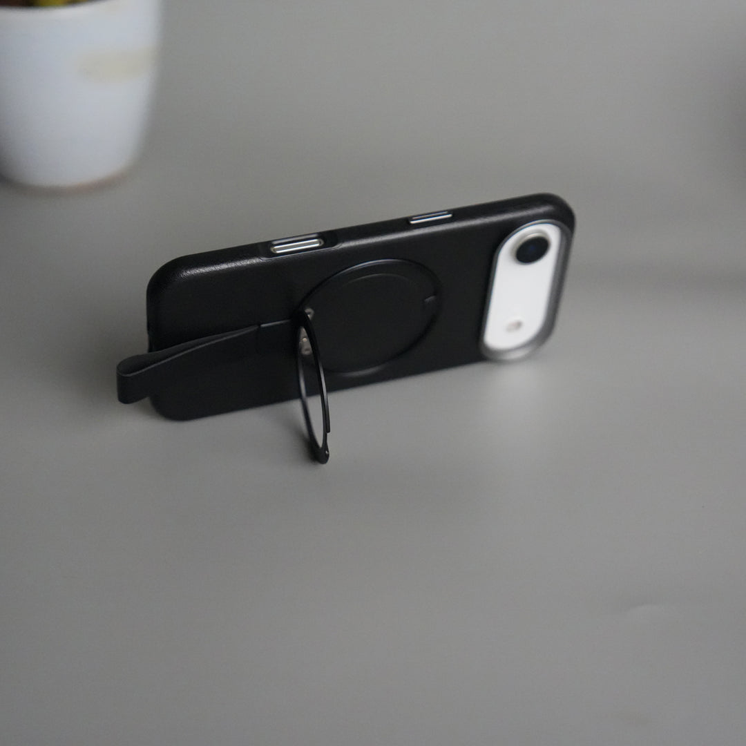 iPhone 17 Air Luxury Leather MagSafe Case | Metal Ring Stand and Grip Holder Cover