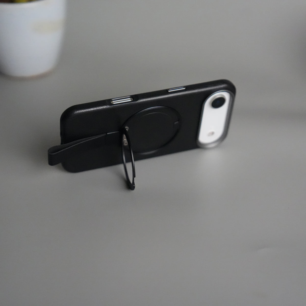 iPhone 17 Air Luxury Leather MagSafe Case | Metal Ring Stand and Grip Holder Cover