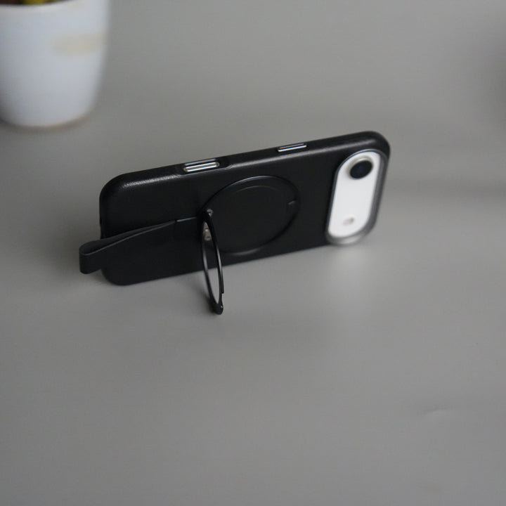 iPhone 17 Air Luxury Leather MagSafe Case | Metal Ring Stand and Grip Holder Cover