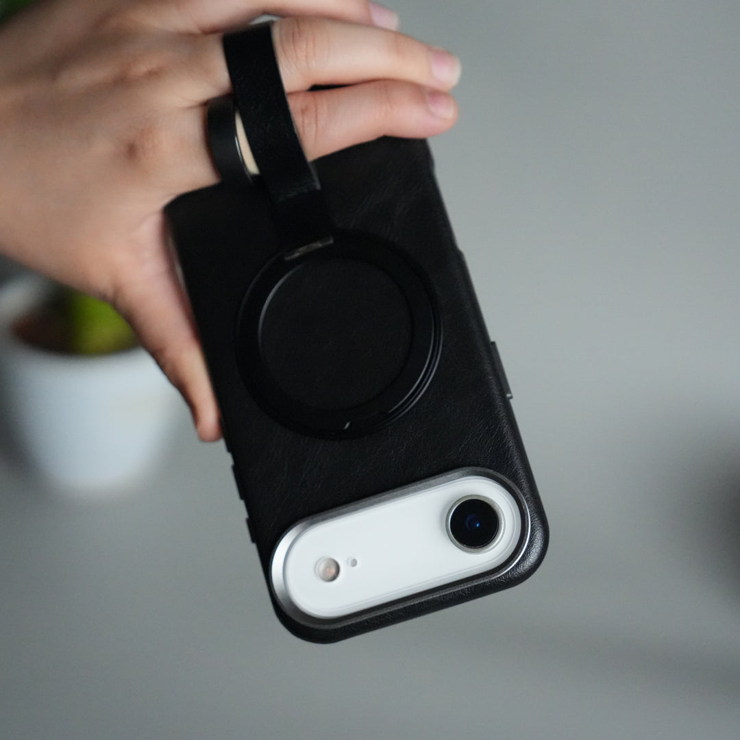 iPhone 17 Air Luxury Leather MagSafe Case | Metal Ring Stand and Grip Holder Cover