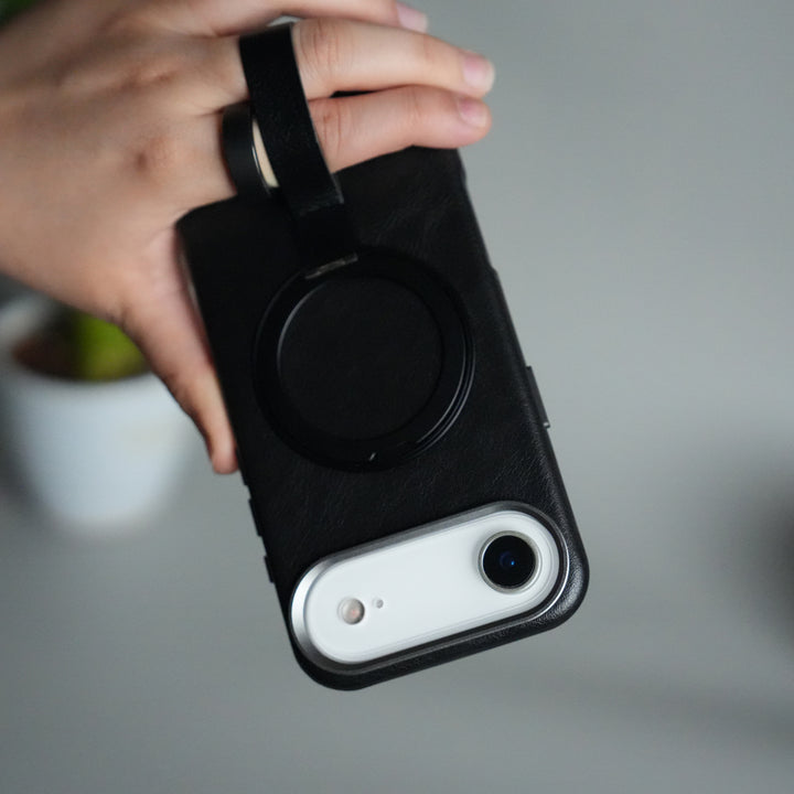 iPhone 17 Air Luxury Leather MagSafe Case | Metal Ring Stand and Grip Holder Cover