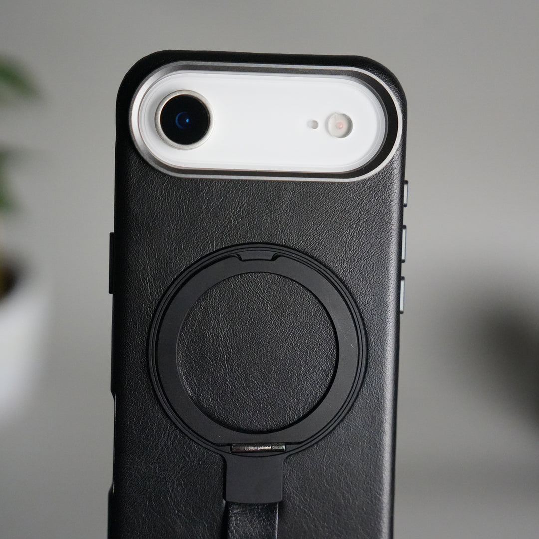 iPhone 17 Air Luxury Leather MagSafe Case | Metal Ring Stand and Grip Holder Cover