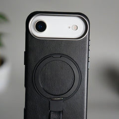 iPhone 17 Air Luxury Leather MagSafe Case | Metal Ring Stand and Grip Holder Cover
