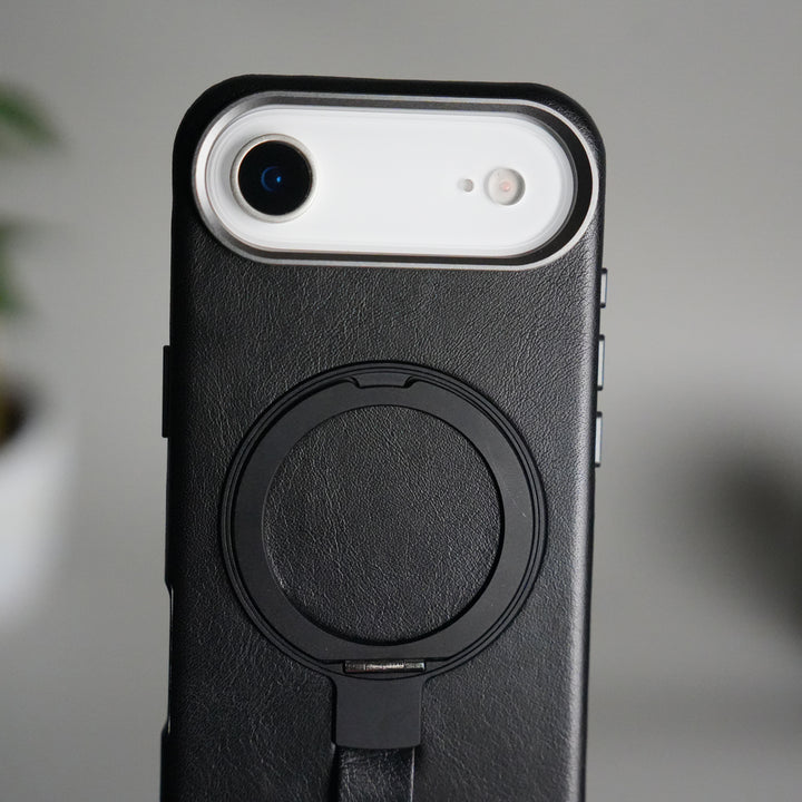 iPhone 17 Air Luxury Leather MagSafe Case | Metal Ring Stand and Grip Holder Cover