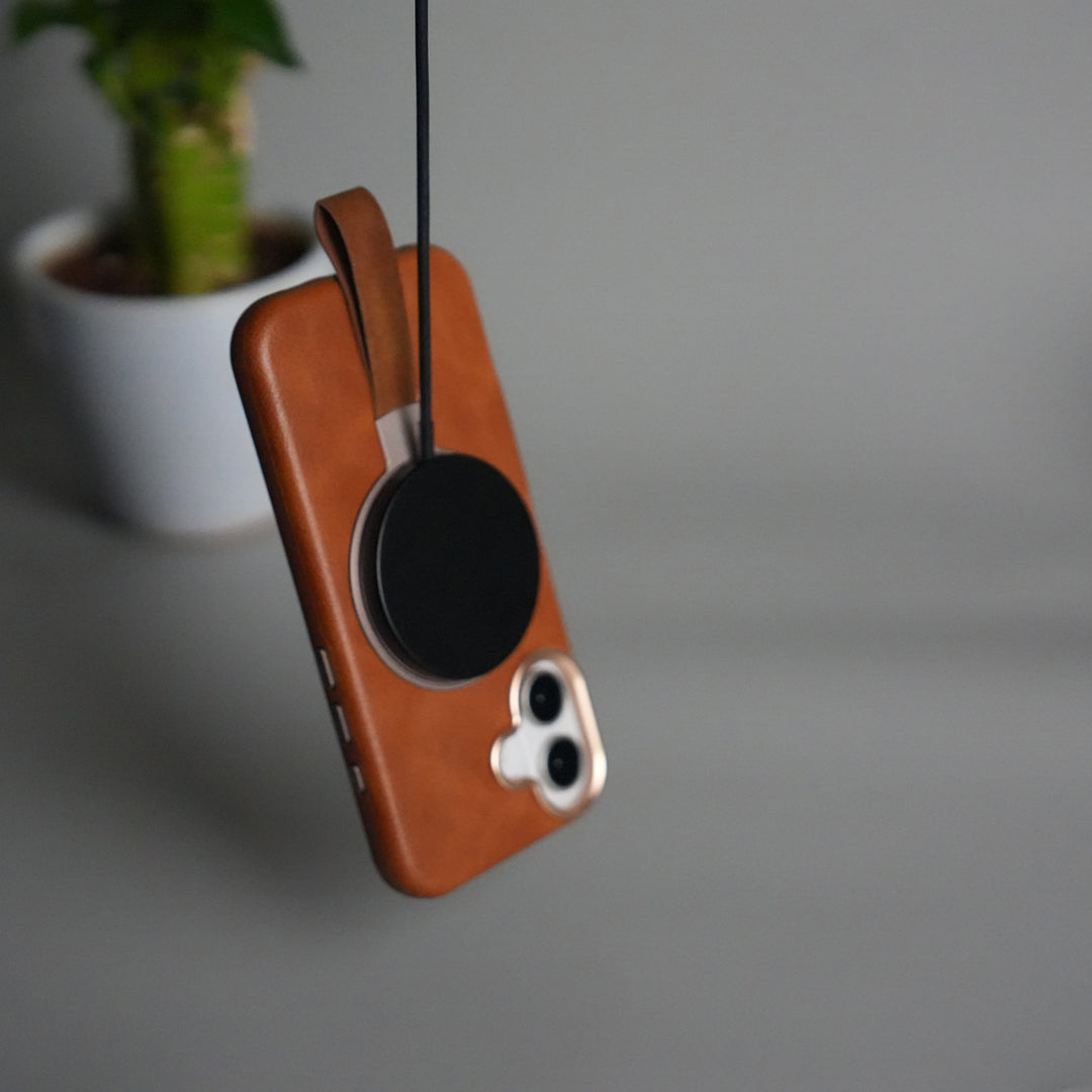 iPhone 17 Luxury Leather MagSafe Case | Metal Ring Stand and Grip Holder Cover