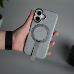 iPhone 17 Luxury Leather MagSafe Case | Metal Ring Stand and Grip Holder Cover