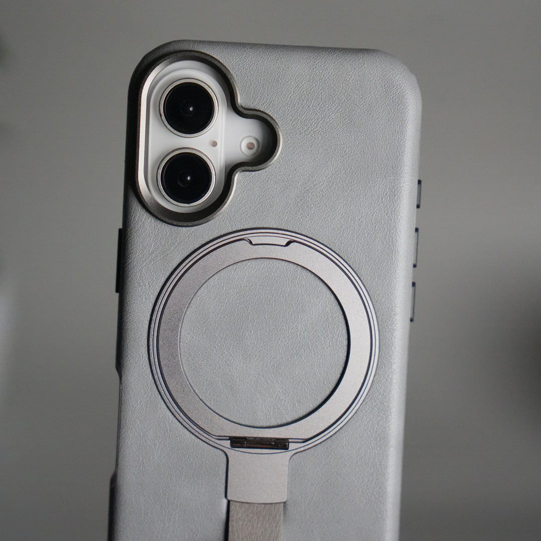 iPhone 17 Luxury Leather MagSafe Case | Metal Ring Stand and Grip Holder Cover