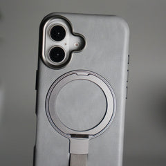 iPhone 17 Luxury Leather MagSafe Case | Metal Ring Stand and Grip Holder Cover