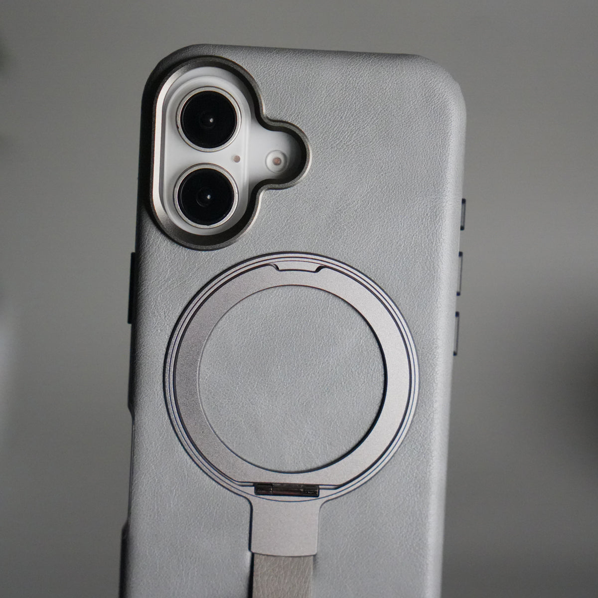 iPhone 17 Luxury Leather MagSafe Case | Metal Ring Stand and Grip Holder Cover