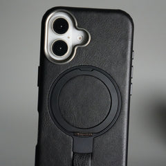 iPhone 17 Luxury Leather MagSafe Case | Metal Ring Stand and Grip Holder Cover