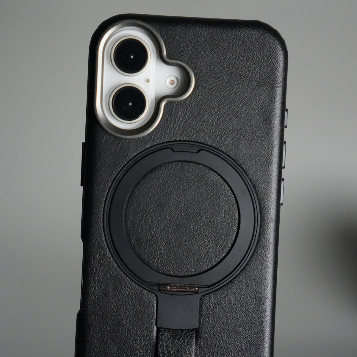 iPhone 17 Luxury Leather MagSafe Case | Metal Ring Stand and Grip Holder Cover