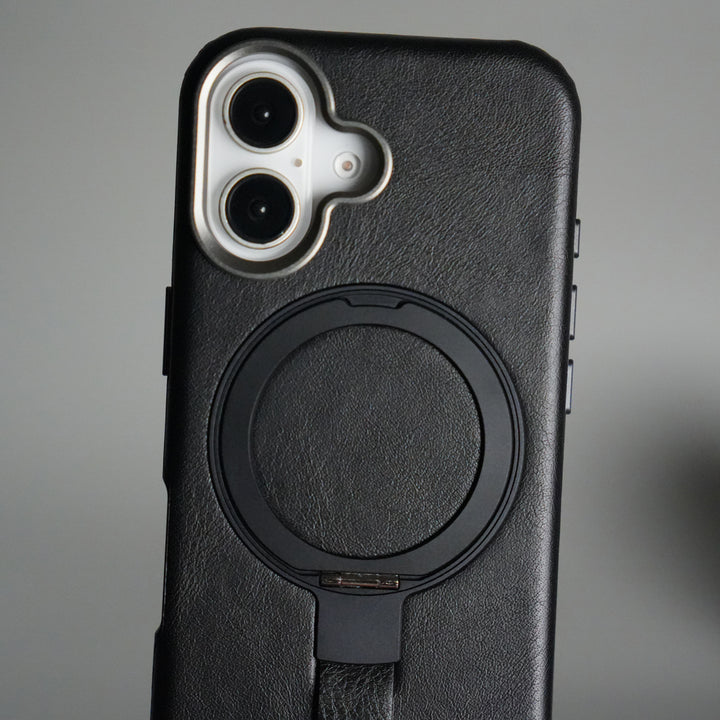 iPhone 17 Luxury Leather MagSafe Case | Metal Ring Stand and Grip Holder Cover