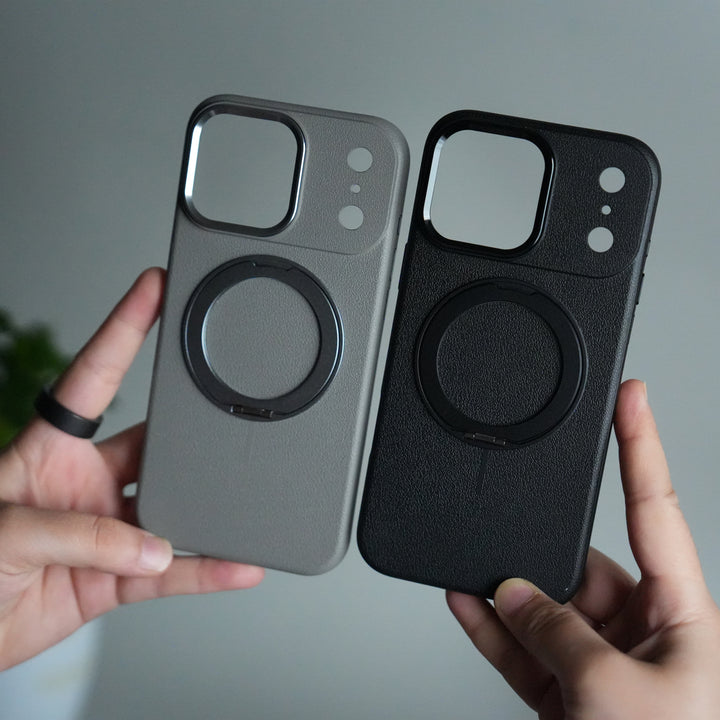 iPhone 17 Pro Max Texture Case | Rotating Metal Stand Ring Cover