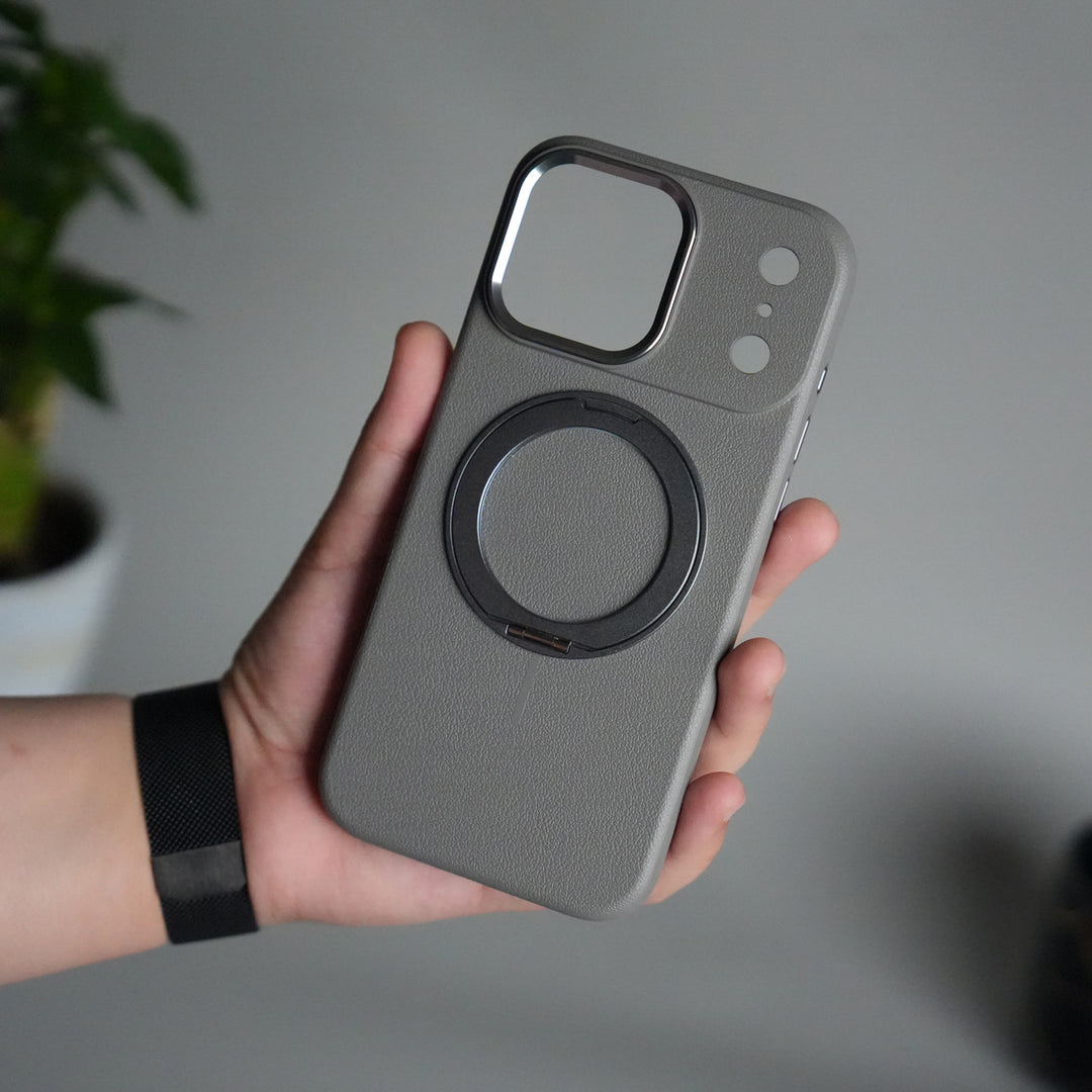 iPhone 17 Pro Max Texture Case | Rotating Metal Stand Ring Cover