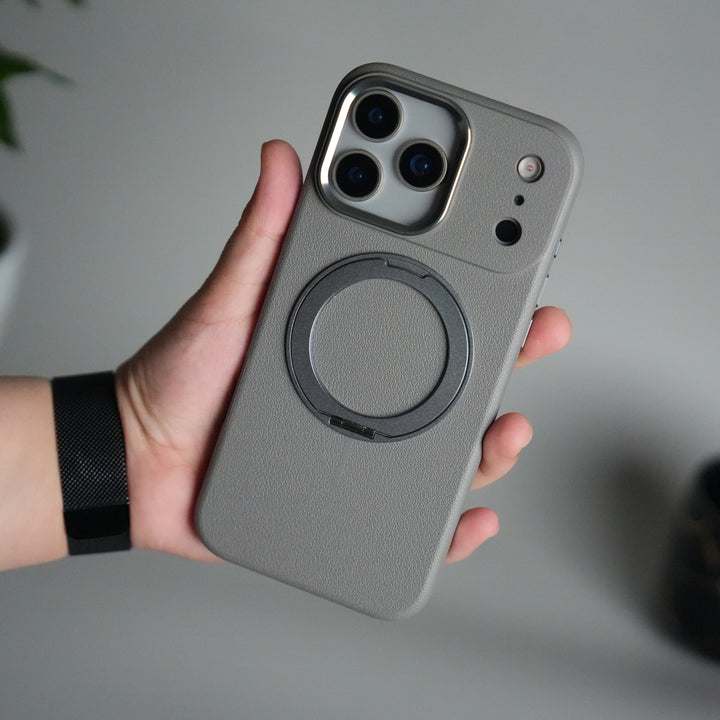 iPhone 17 Pro Max Texture Case | Rotating Metal Stand Ring Cover